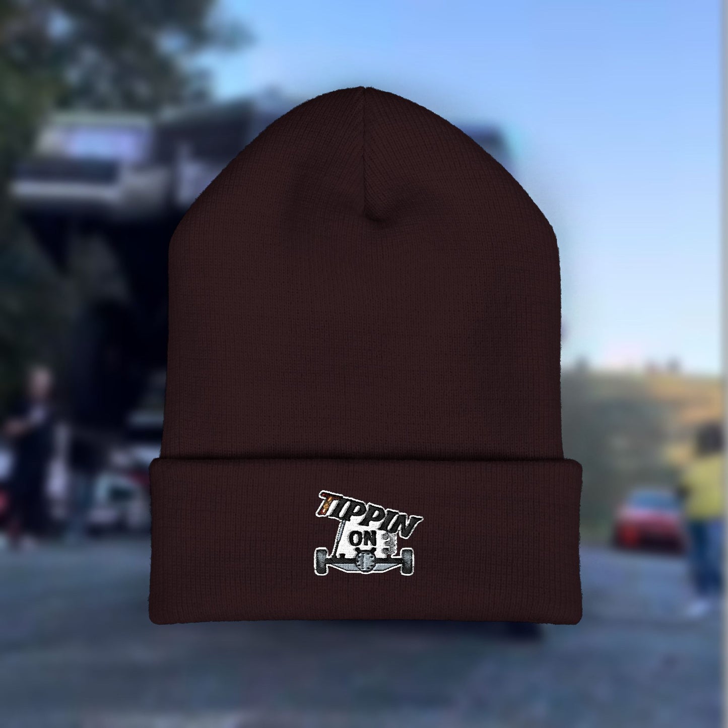 Embroidered 'TIPPIN' Skull Cuffed Beanie – Knit Winter Hat