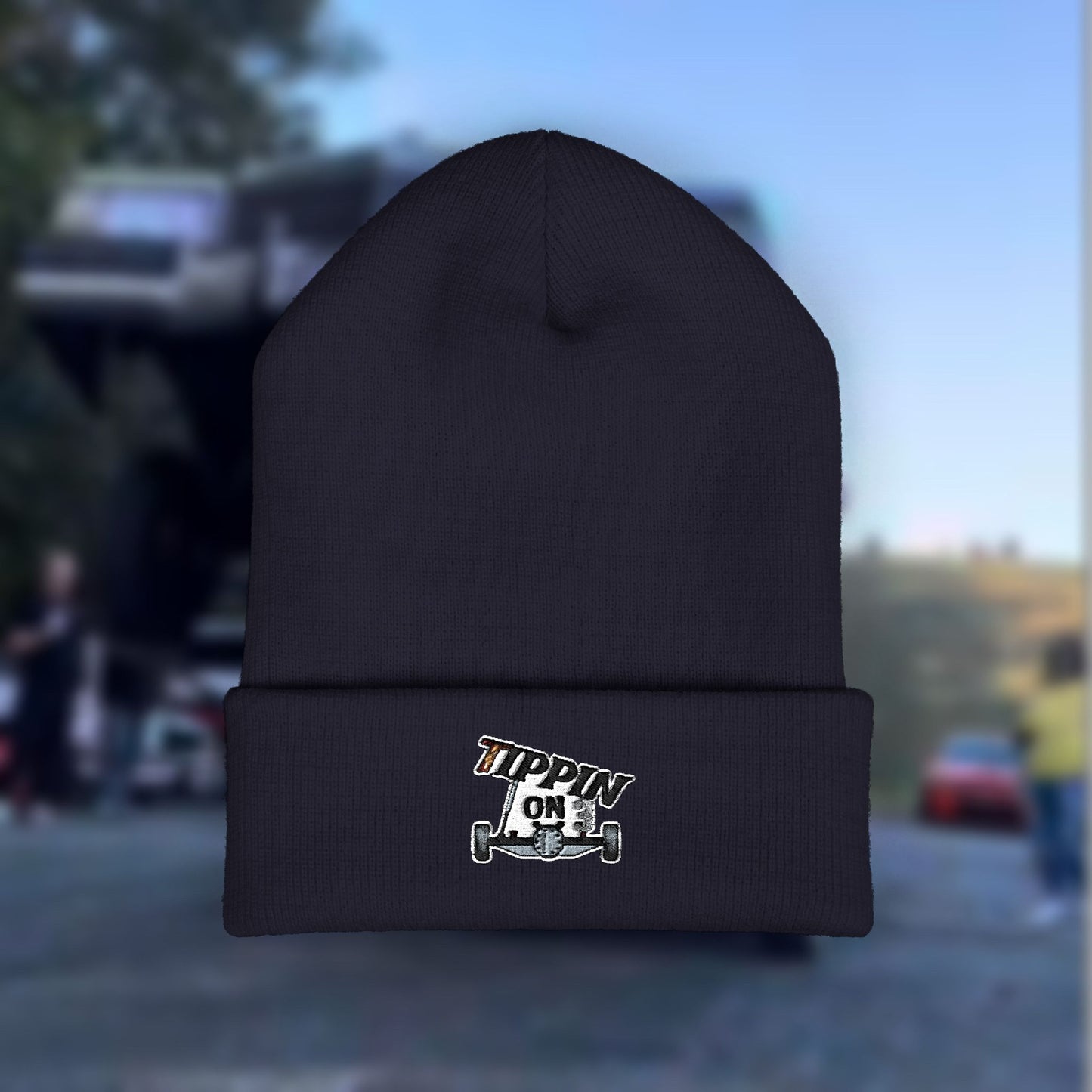 Embroidered 'TIPPIN' Skull Cuffed Beanie – Knit Winter Hat