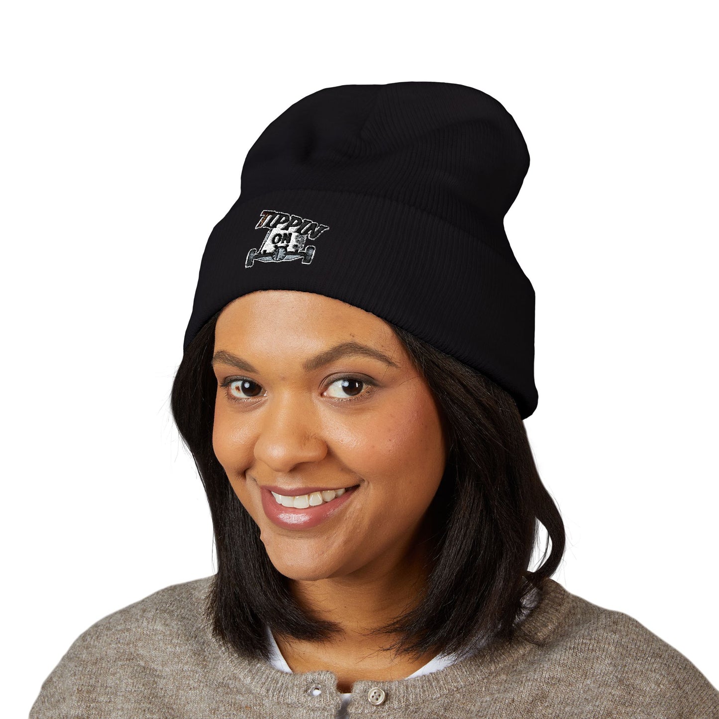 Embroidered 'TIPPIN' Skull Cuffed Beanie – Knit Winter Hat