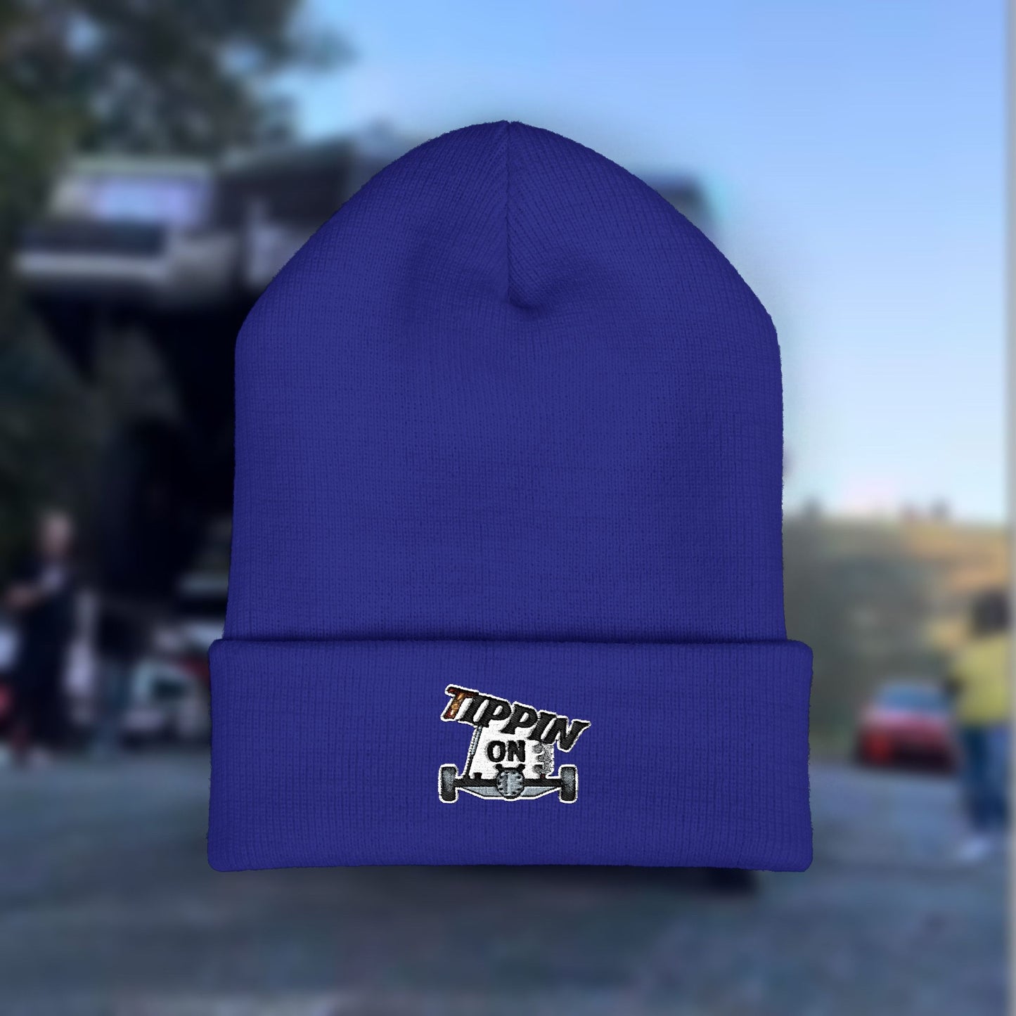 Embroidered 'TIPPIN' Skull Cuffed Beanie – Knit Winter Hat