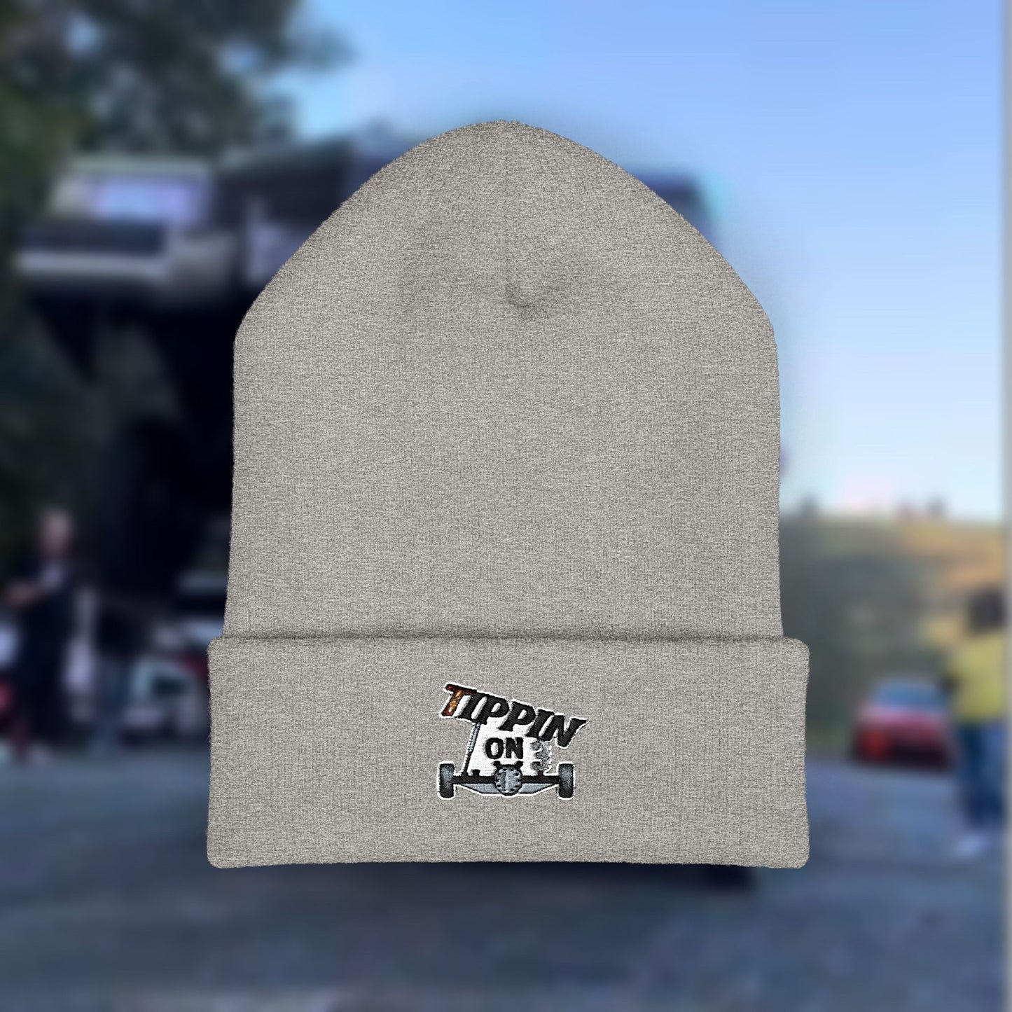 Embroidered 'TIPPIN' Skull Cuffed Beanie – Knit Winter Hat
