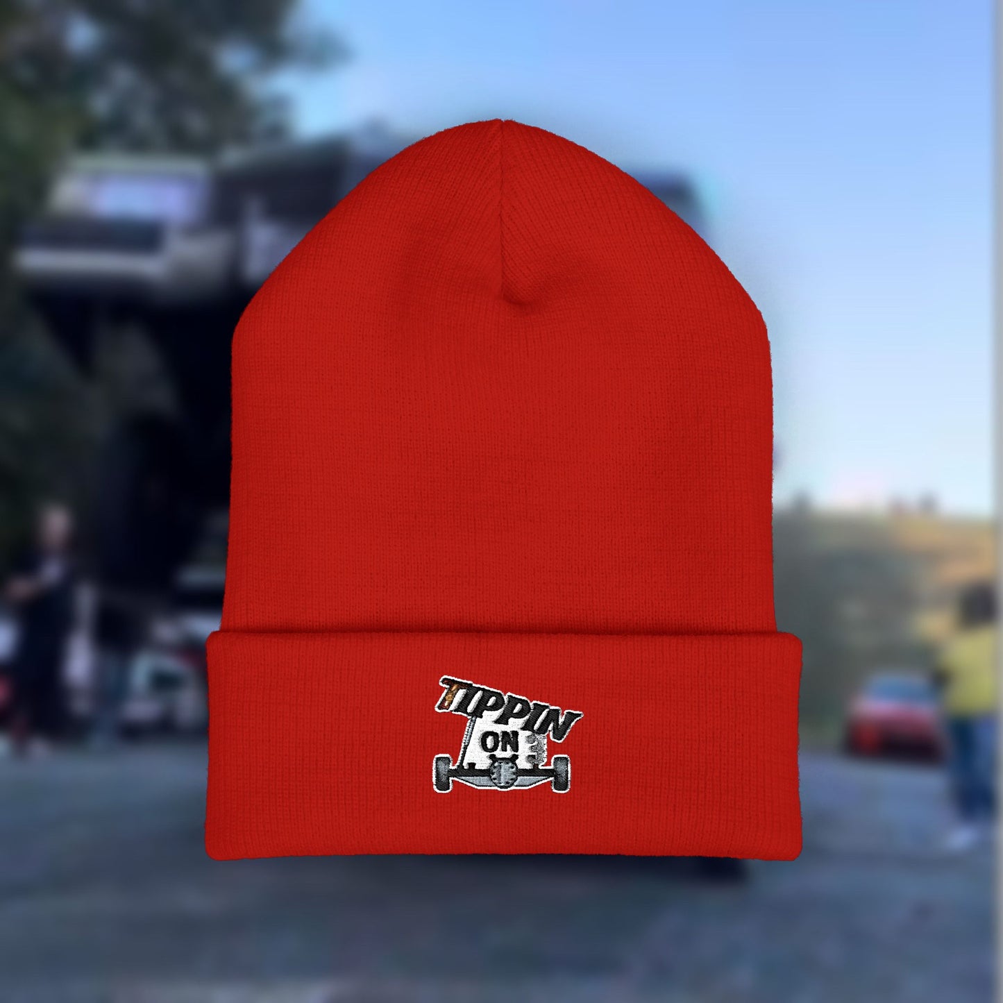 Embroidered 'TIPPIN' Skull Cuffed Beanie – Knit Winter Hat