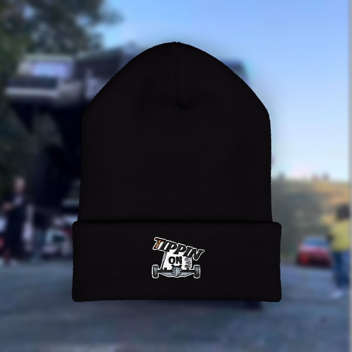 Embroidered 'TIPPIN' Skull Cuffed Beanie – Knit Winter Hat